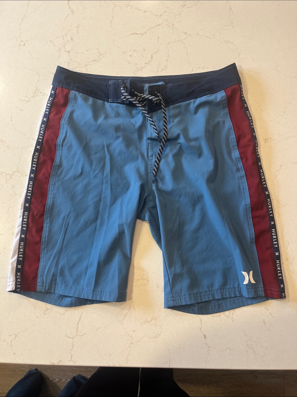 Hurley Blue Board Shorts with Maroon Side Panels